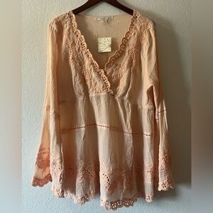 Boston Proper Light Peach Lace Blouse